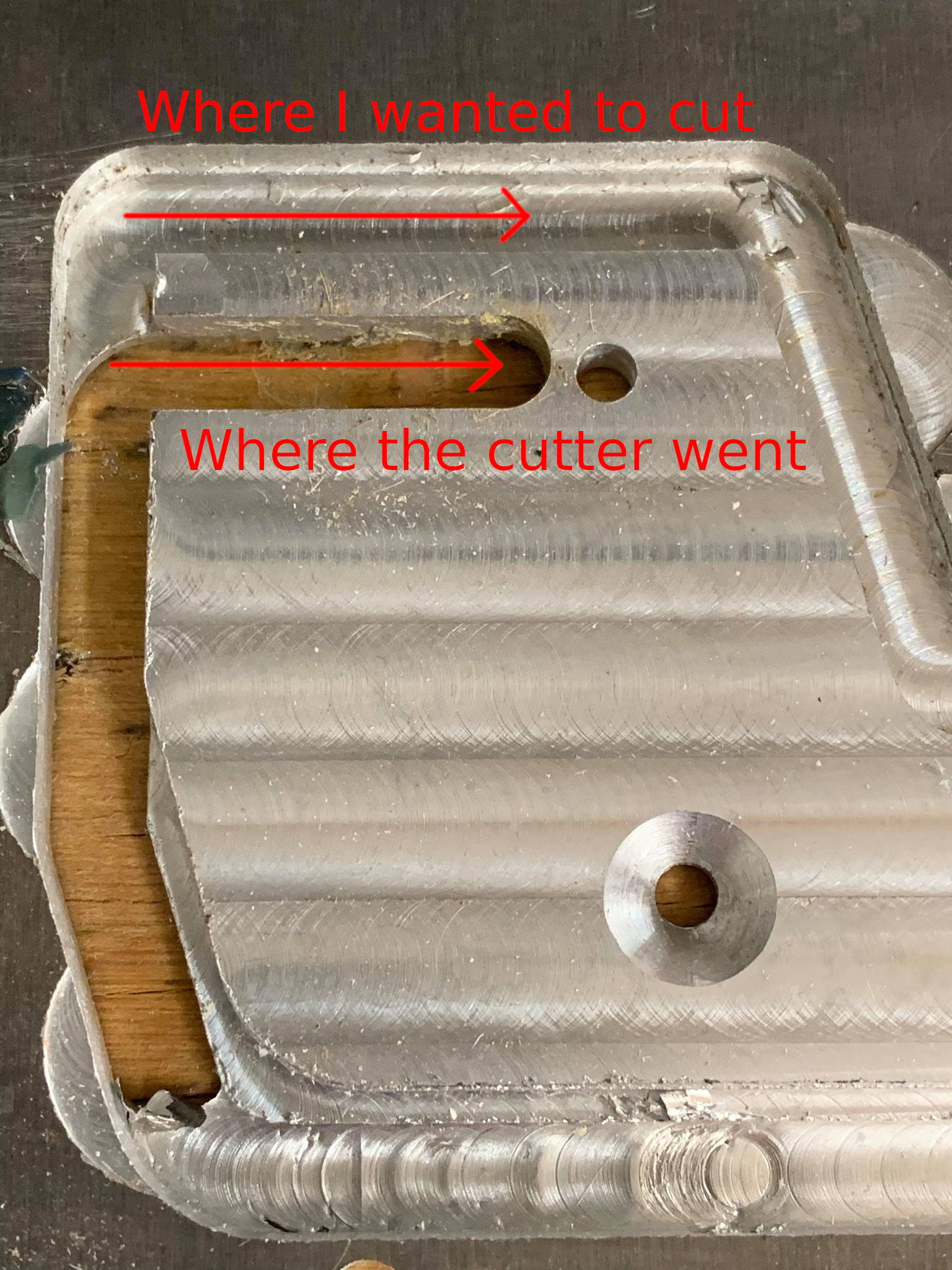 The failed aluminum cut which tipped me off to my broken stepper control circuit.
