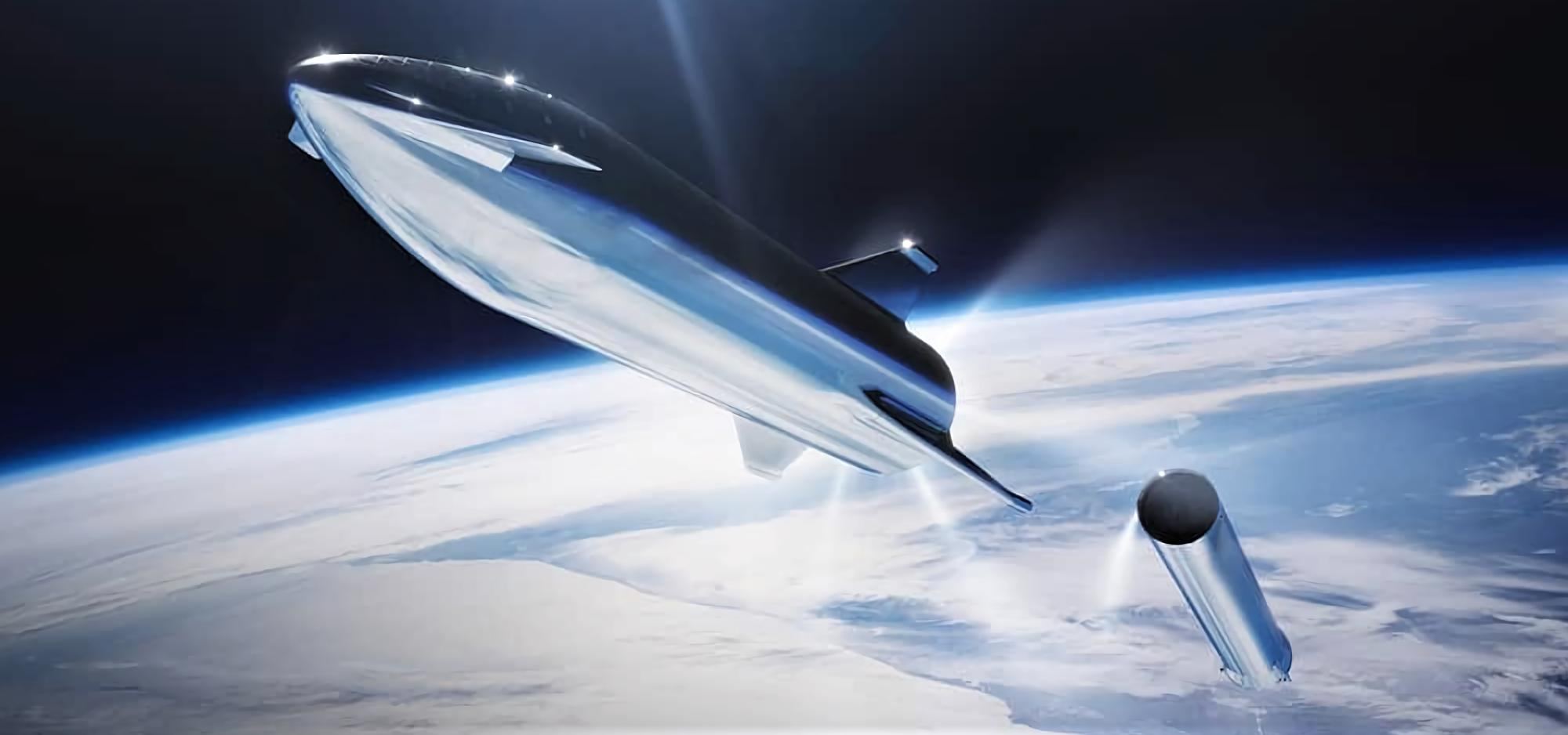 SpaceX's next-gen rocket, Starship, illustrated at stage separation above Earth. Artist's conception. Image: SpaceX